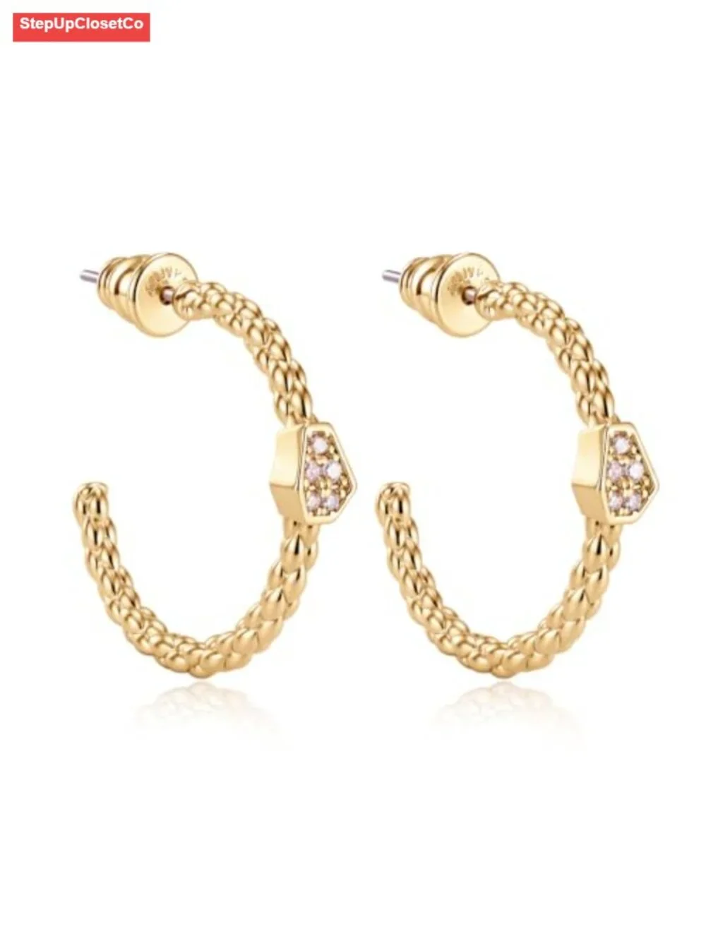 14K Gold Plated Twisted Rope Huggie Hoop Earrings for Women